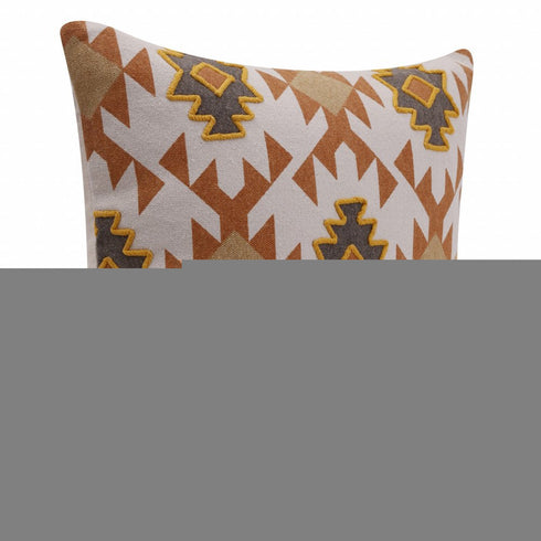 20" X 20" Orange 100% Cotton Geometric Zippered Pillow