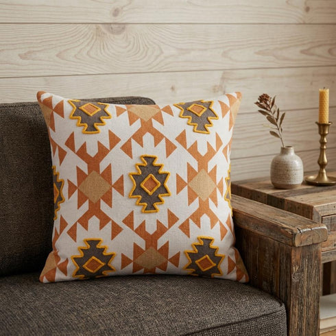20" X 20" Orange 100% Cotton Geometric Zippered Pillow