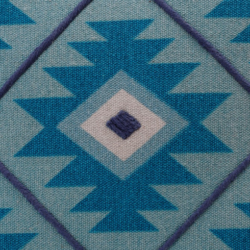 20" X 20" Blue And White 100% Cotton Geometric Zippered Pillow