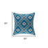20" X 20" Blue And White 100% Cotton Geometric Zippered Pillow