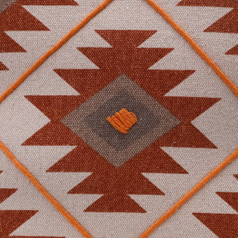 20" X 20" Rust And Off-White 100% Cotton Geometric Zippered Pillow
