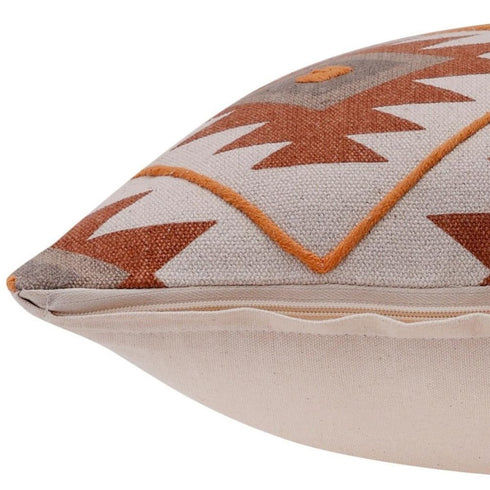 20" X 20" Rust And Off-White 100% Cotton Geometric Zippered Pillow