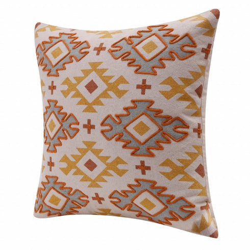20" Yellow And Rust Cotton Geometric Throw Pillow