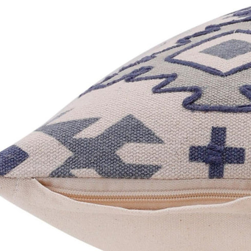20" X 20" Blue And Gray 100% Cotton Geometric Zippered Pillow