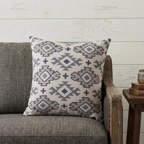 20" X 20" Blue And Gray 100% Cotton Geometric Zippered Pillow