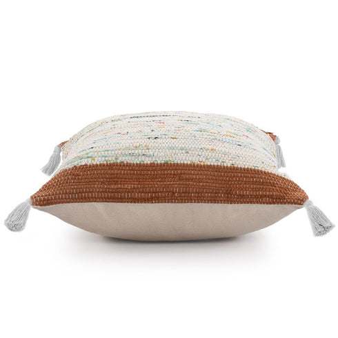 20" X 20" Brown and White Cotton Abstract Throw Pillow