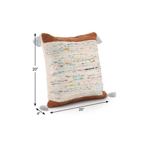 20" X 20" Brown and White Cotton Abstract Throw Pillow