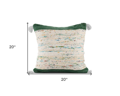 20" X 20" Green And Off-White 100% Cotton Abstract Zippered Pillow