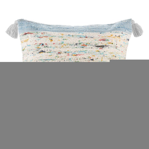 20" X 20" Blue and Off White Abstract Cotton Pillow