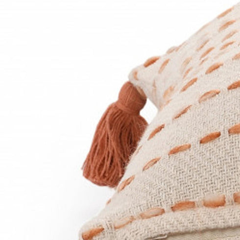 20" X 20" Coral And Ivory 100% Cotton Striped Zippered Pillow