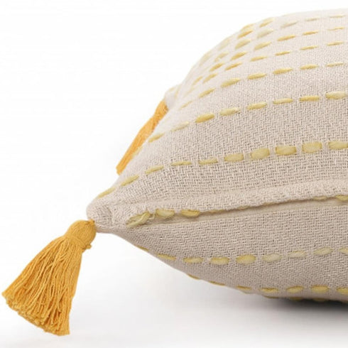 20" X 20" Golden Yellow And Ivory 100% Cotton Striped Zippered Pillow