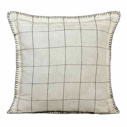20" X 20" Ivory And Black Linen Geometric Zippered Pillow