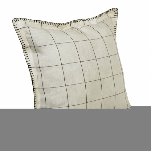 20" X 20" Ivory And Black Linen Geometric Zippered Pillow