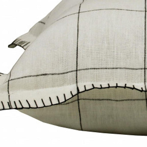20" X 20" Ivory And Black Linen Geometric Zippered Pillow