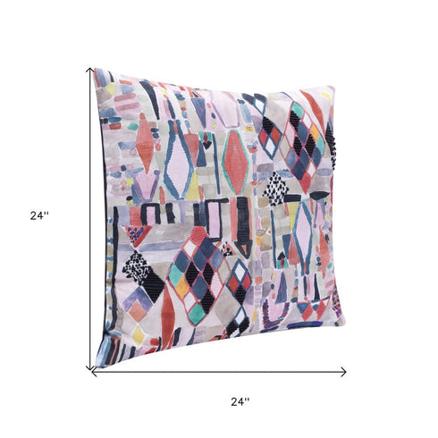 24" X 24" Red Pink Blue Gray And Black Polyester Abstract Zippered Pillow