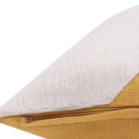 24" X 24" Yellow And Ivory 100% Cotton Abstract Zippered Pillow