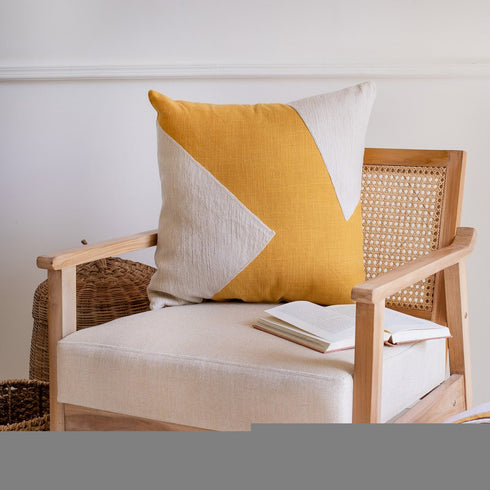24" X 24" Yellow And Ivory 100% Cotton Abstract Zippered Pillow