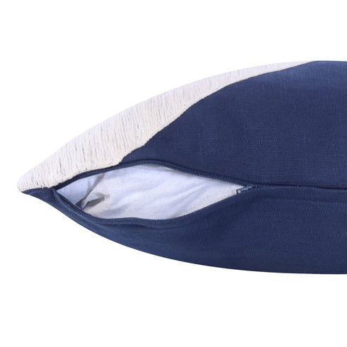 20" Navy Blue And Ivory Cotton Abstract Throw Pillow
