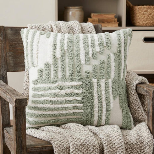 22" Sage Green and White Geometric Cotton Throw Pillow