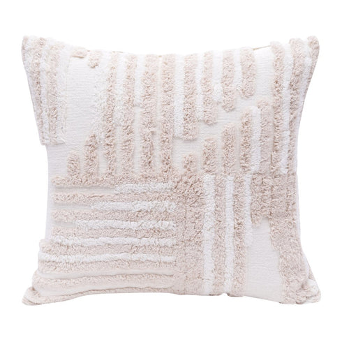 22" Beige and White Geometric Cotton Throw Pillow With Texture