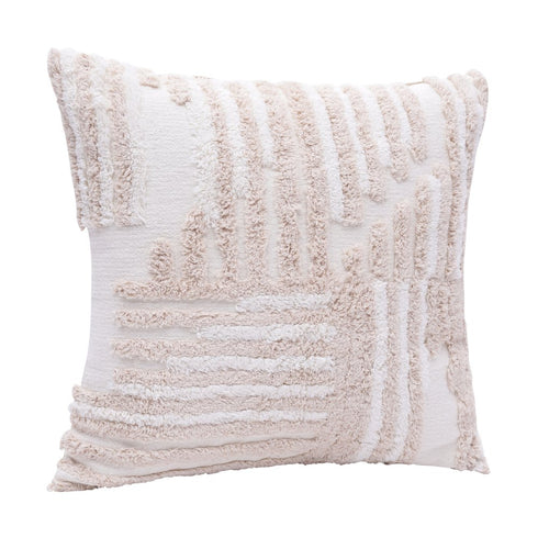 22" Beige and White Geometric Cotton Throw Pillow With Texture