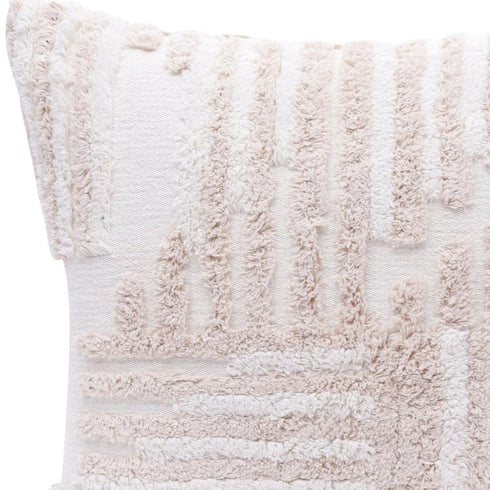 22" Beige and White Geometric Cotton Throw Pillow With Texture