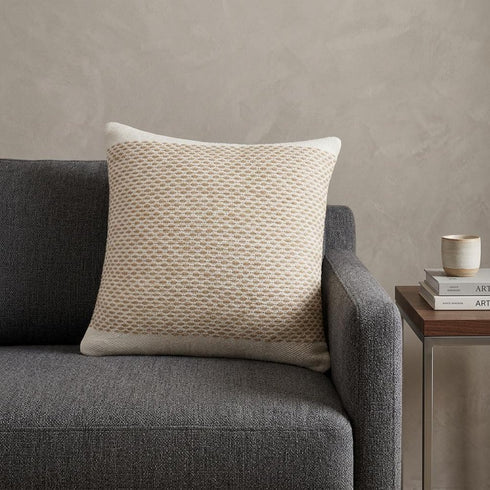20" Ivory And Natural Cotton Geometric Throw Pillow