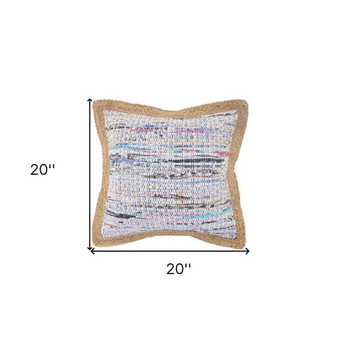 20" X 20" Tan Pastel Blue And Pastel Yellow 100% Cotton Geometric Zippered Pillow