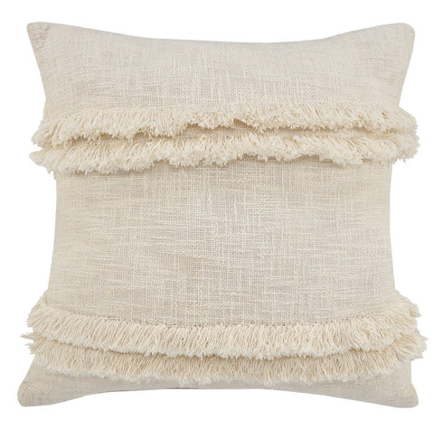20" Cream Cotton Throw Pillow with Fringe