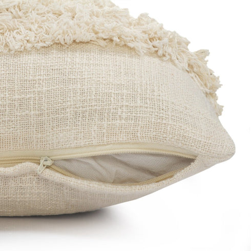 20" Cream Cotton Throw Pillow with Fringe