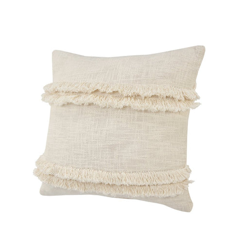 20" Cream Cotton Throw Pillow with Fringe