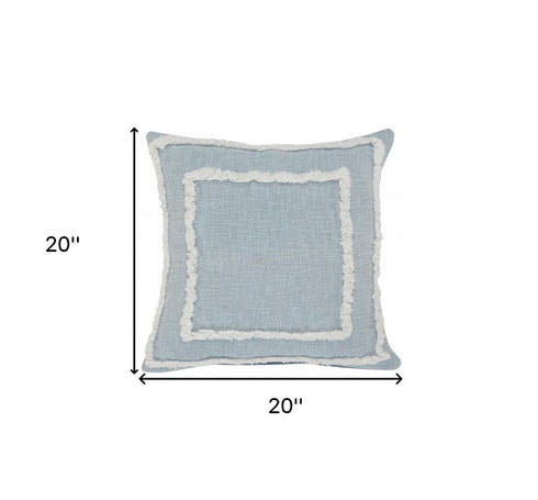 20" Sky Blue And White Geometric Cotton Throw Pillow with Texture