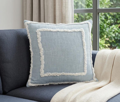 20" Sky Blue And White Geometric Cotton Throw Pillow with Texture