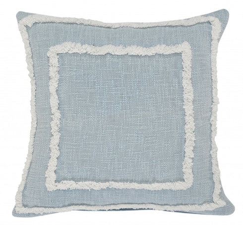 20" Sky Blue And White Geometric Cotton Throw Pillow with Texture