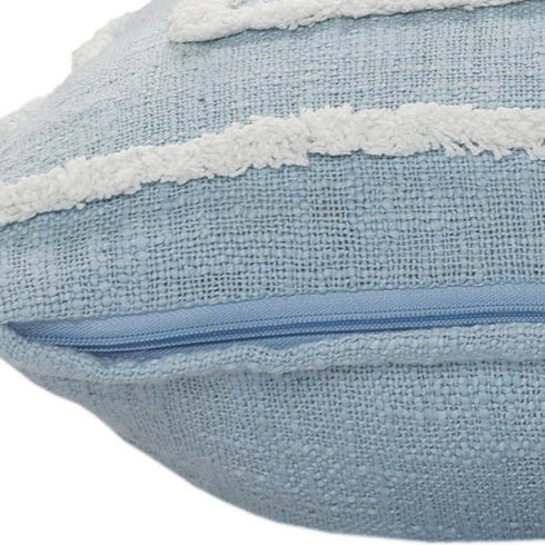 20" Sky Blue And White Geometric Cotton Throw Pillow with Texture