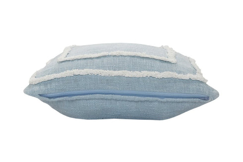 20" Sky Blue And White Geometric Cotton Throw Pillow with Texture