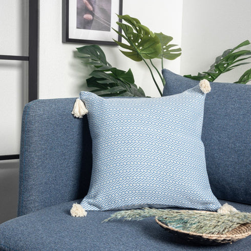 18" X 18" Light Blue 100% Cotton Geometric Zippered Pillow