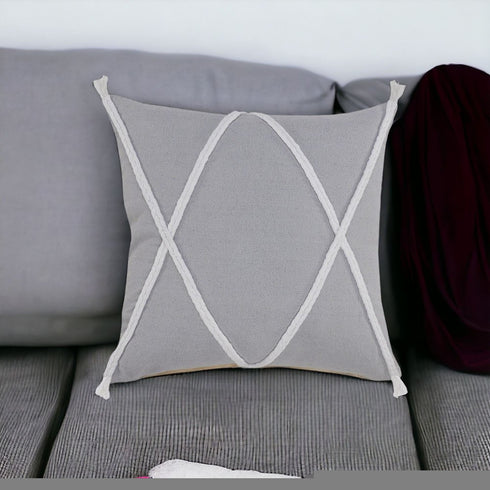 20" X 20" Light Gray And White 100% Cotton Coastal Zippered Pillow