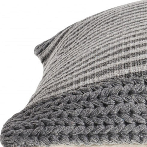 20" X 20" Gray And Ivory 100% Cotton Striped Zippered Pillow