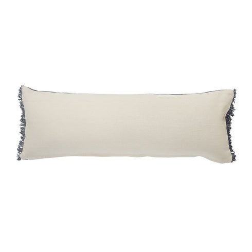 14" X 36" Navy Blue And Tan Cotton Striped Throw Pillow with Fringe