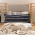 14" X 36" Navy Blue And Tan Cotton Striped Throw Pillow with Fringe