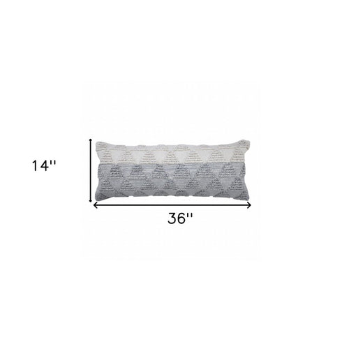 14" X 36" Gray And Off White Cotton Geometric Throw Pillow