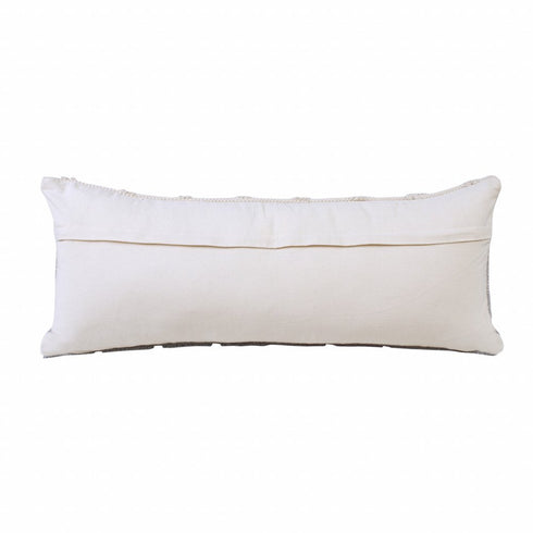 14" X 36" Gray And Off White Cotton Geometric Throw Pillow