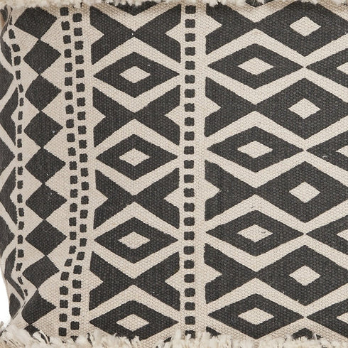 18" X 18" Tan and Black Geometric Cotton Zippered Pillow With Shag