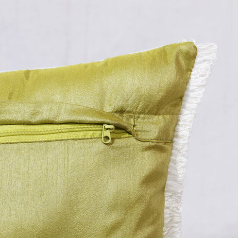 14" X 20" Green Blue And Ivory Flip Flops Lumbar Throw Pillow with Fringe