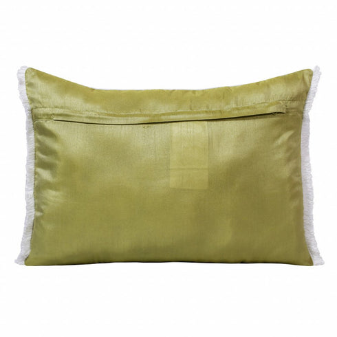 14" X 20" Green Blue And Ivory Flip Flops Lumbar Throw Pillow with Fringe