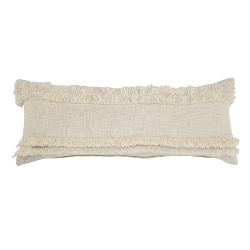 20" Cream Cotton Throw Pillow with Fringe