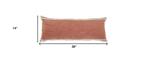 14" X 36" Orange And Off-White 100% Cotton Striped Zippered Pillow