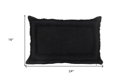 16" X 24" Black 100% Cotton Geometric Zippered Pillow