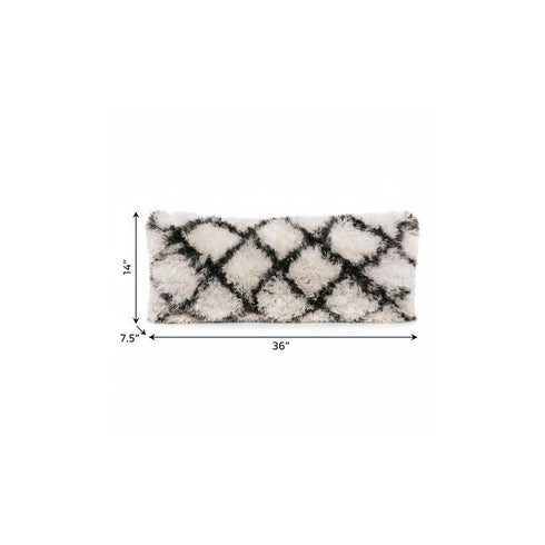 14" X 36" Black And White Polyester Geometric Zippered Pillow